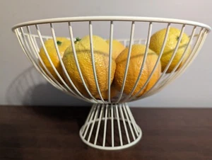 MCM Large Ivory Coated Wire Fruit Basket w/8 Stone Fruit Oranges - Picture 1 of 23