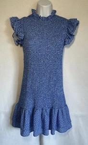 French Connection Minikleid gesmoktes Rüschen hochgeschlossen Gr. XS blau - Bild 1 von 7