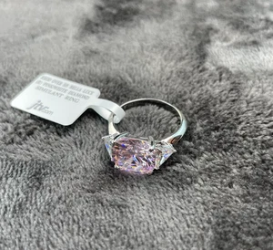 Rhodium over Sterling Ring Bella Luce Pink White Diamond Simulant Sz 10 - Picture 1 of 9