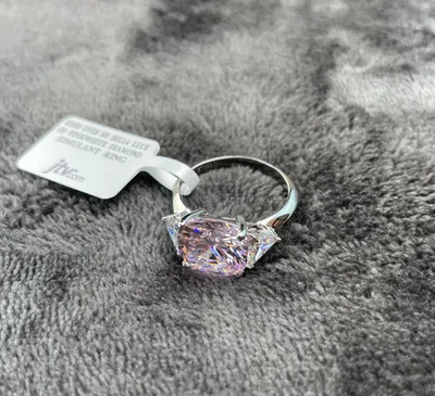 Anillo Rodio Sobre Esterlina Bella Luce Rosa Blanco Diamante Simulante Talla 10 Foto 1 de 4