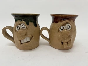 Pretty Ugly Mug Pottery Handmade Cups X2 Stoneware Coffee Tea Novelty Welsh - Picture 1 of 11