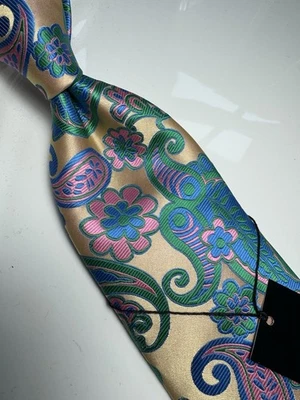 NUEVO CON ETIQUETAS VERSO 9 MULTICOLOR ESTILO PAISLEY ESTAMPADO SEDA DISEÑOS CORBATA Y PAÑUELO Foto 1 de 4