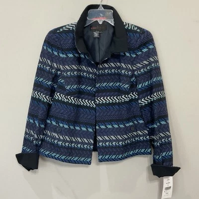 NINA MCLEMORE 夹克外套雪佛龙条纹多色 Suzanne 尺寸 8 $ 795 全新带标签 — 第 1/4 张图片