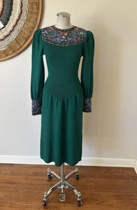 Vintage 70er Pat Sandler grün Strick Perlen Pailletten Kleid Damen S - Bild 1 von 10