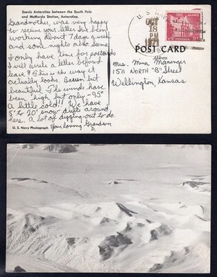USA 1971 Postcard from Antarctica McMurdo Station Navy Ship 17038BR to Kansas - Image 1 of 3