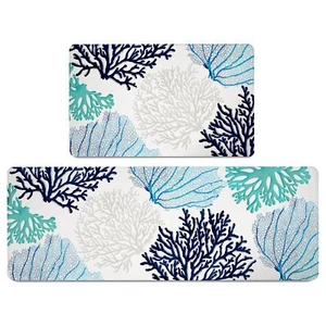 Kitchen Mats Cushioned Anti Fatigue Rugs Non Slip Floor 2 Pcs Beach Set Ocean - Picture 1 of 8