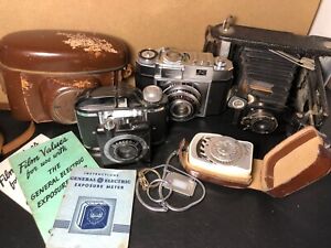 Vintage Lot of Film Cameras For Display, Zeiss Ikon, Kodak, Beacon, Horvex