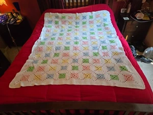 Handmade Granny Square Crocheted Afghan/Blanket Throw Colorful Medium-Sized - Picture 1 of 13