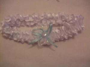 White Garter with Blue Bow Glitter & Heart Shaped Faux Pearl - Picture 1 of 1