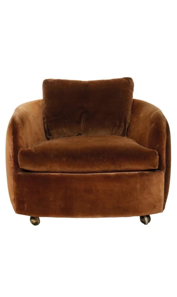 Sillón cromado vintage estilo Milo Baughman en gamuza beige años 70 Foto 1 de 4