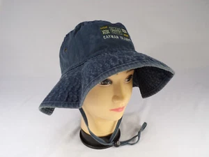 Vintage 80s Ouray Bucket Hat Blue Denim Cayman Islands Native Art Embroidery A23 - Picture 1 of 10