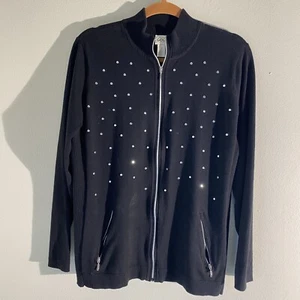 ZENERGY GOLF by chico's sz 3 sweater black zipper front pockets cotton/nylon - Picture 1 of 10