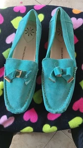 Isaac Mizrahi Live Imalia 8.5w Teal Green Leather Shoes Woman Suede - Picture 1 of 9