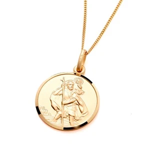9ct Yellow Gold on Silver Large St Christopher Medal Pendant Necklace 16 18 20" - Picture 1 of 11