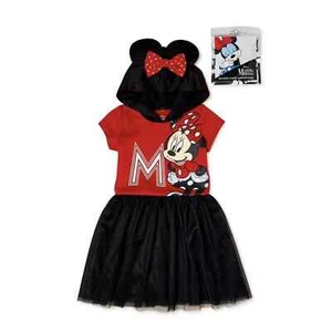 Disney Minnie Mouse Girls w/ Hood Ears & Flips Sequin Bow Dress Costume Cosplay - Picture 1 of 4