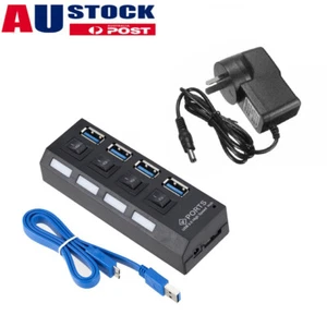 4 Port USB 3.0 HUB with ON/OFF Switchs For PC Laptop High 900mA Output Powered - Picture 1 of 14