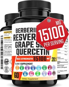 𝐑𝐞𝐬𝐯𝐞𝐫𝐚𝐭𝐫𝐨𝐥 𝟏𝟎𝟎𝟎𝟎𝐦𝐠 Berberine 1500mg Quercetin 1000mg-Au - Picture 1 of 5