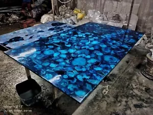 36"x24" Blue Agate Table Top, Agate Coffee Table, Stone Dining Table, Home Decor - Picture 1 of 8