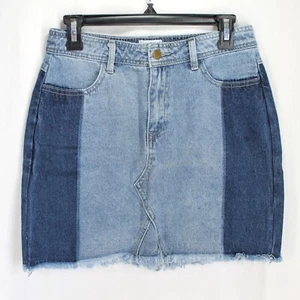 Minifalda de mezclilla Princess Polly para mujer talla 8 azul jean bloque de color deshilachado dobladillo crudo - Imagen 1 de 3