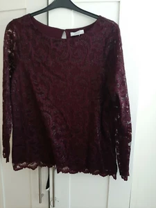Ladies Marks & Spencer Per Una Burgundy Lace Long Sleeve Evening Blouse Size 14. - Photo 1 sur 5