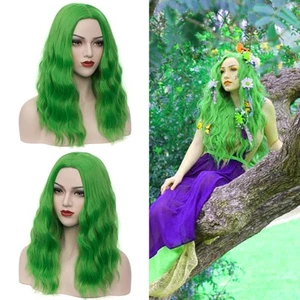 18" Long Green Curly Wavy Wig For Women Heat Resistant Fiber Wigs Halloween C... - Picture 1 of 7