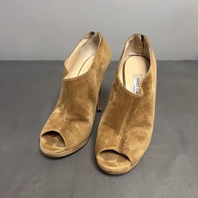 Botines Jimmy Choo Glint Whisky Gamuza Peep Toe Tacón Alto Talla 41 Neutro Foto 1 de 4