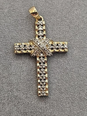 Colgante cruz diamante plata esterlina chapado en oro unisex Foto 1 de 4