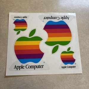 Vintage Apple Computer Stickers 1990s Rainbow Apple Decals Sheet Never Peeled - Picture 1 of 2