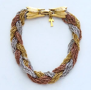 Trifari Chain Bracelet Vintage Mixed Metal Braided Gold Silver Copper Tone - Picture 1 of 3
