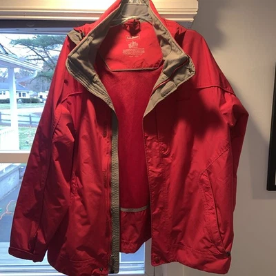 Chaqueta de lluvia LL Bean Trail Model para hombre con capucha talla L roja 03161 cremallera completa Foto 1 de 4