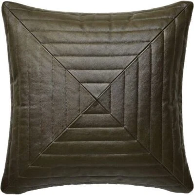 Home Decor Olive Green Lambskin Leather Decorative Genuine Throw Cushion Cover - Image 1 of 4
