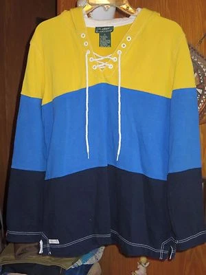 Lauren Ralph Lauren Amarillo Azul Marino Bloque LS Pullover con Cordones Sudadera con Capucha Damas L Foto 1 de 4