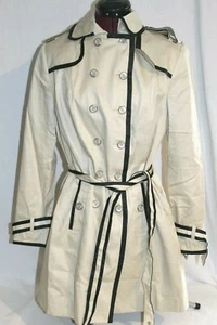 Andre Badi Modern Pea Coat Tan w/ Black Outlines Size 9 / 32 / S New - Picture 1 of 6
