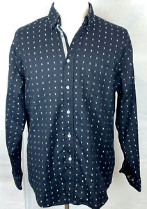 BUGATCHI UOMO Men's Black Long Sleeve Button Front Oxford Dress Shirt Size L