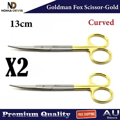 Micro tijeras quirúrgicas dentales Goldman Fox tijeras TC curvas doradas NUEVO X2 Foto 1 de 4