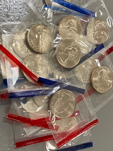1990 to 1998 P D Washington Quarter Uncirculated in Mint Cello 18 Coin Set Cover