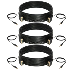 3 pcs 15FT SVGA Super VGA 3.5mm Aux Cable Audio Video Male to Male Monitor - Picture 1 of 4