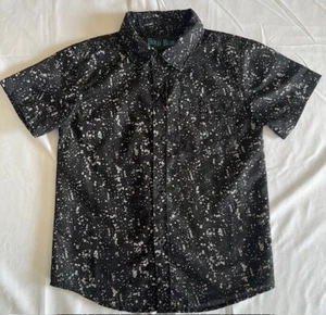 Bold Blue Boys Short Sleeve Shirt Size 5 Black Gray Silver Paint Splatter Space - Picture 1 of 5