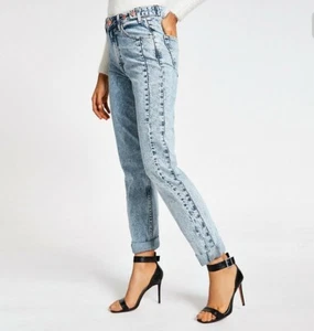 River Island Light blue acid wash Mom high rise jeans, size 6S US, 12S UK, 38 EU - Picture 1 of 5