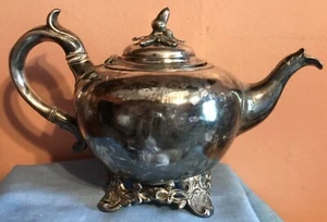 Antique    AB & Co. Sheffield Silver Plate Teapot Damage Dented - Picture 1 of 14