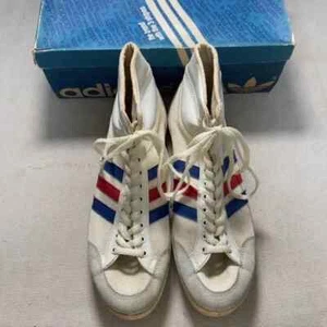 NOS 80's adidas Americana Hi White Leather × Mesh UK size 11 made in Hungary - Picture 1 of 16