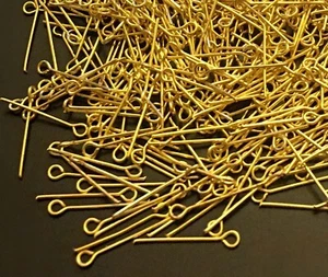 Bulk 500 Eyepins Gold Plated Steel Eye Pins 21 Gauge 20mm long - Picture 1 of 3