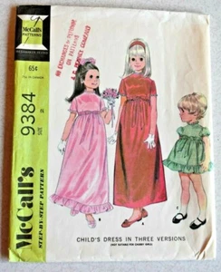 1968 McCalls Pattern #9384 Size 2 Child High Waist Flower Girl Dress  - Picture 1 of 7