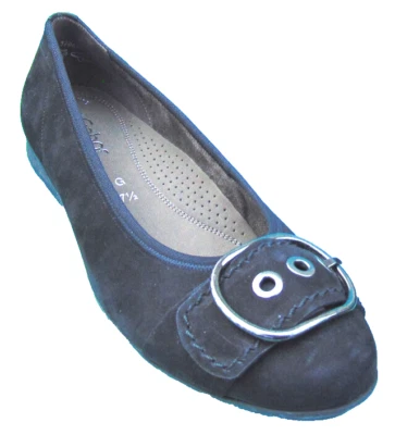 GABOR WOMENS BLACK SUEDE LEATHER SHOES FLATS, BUCKLE ACCENT BALLETS~9/9.5 - Image 1 of 4