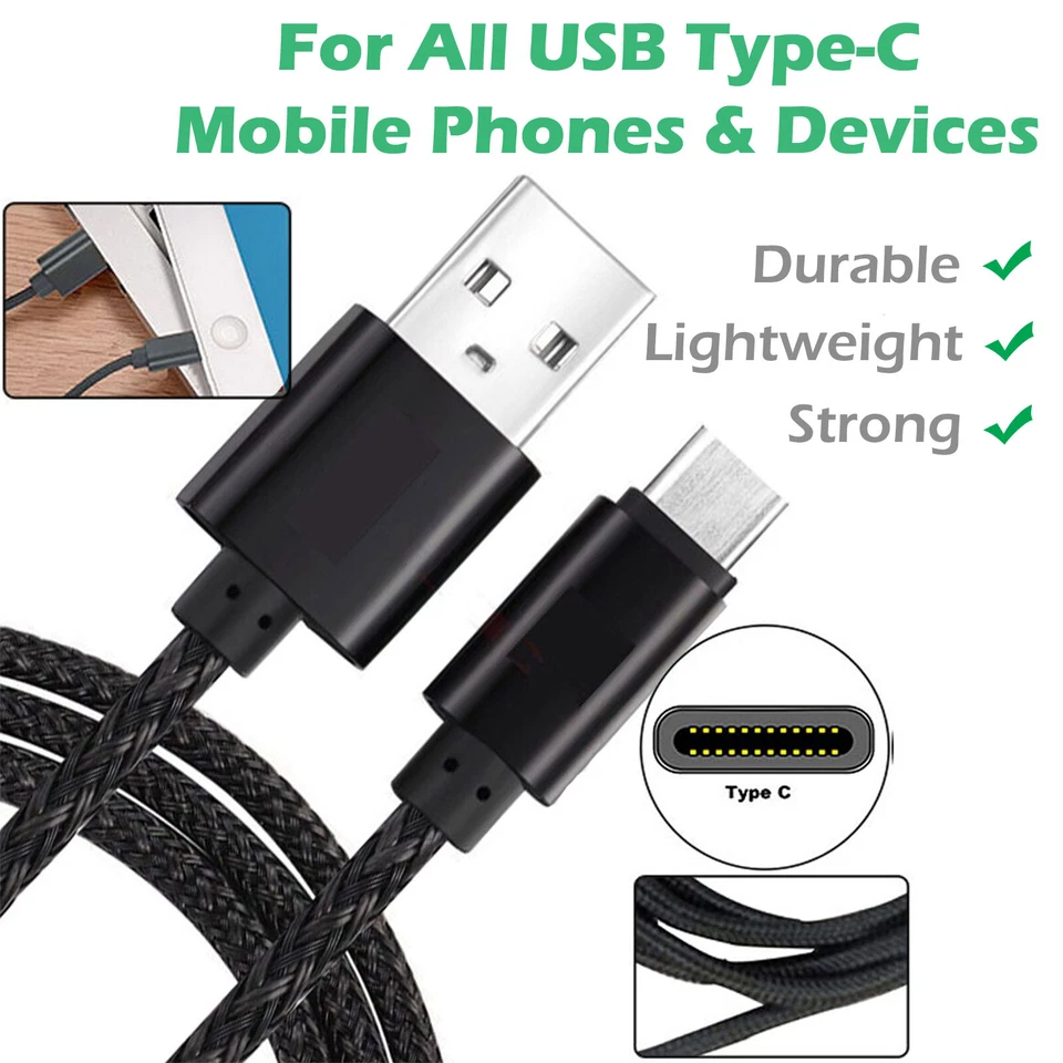 USB-C Lead For Samsung S8 S9 S10+ S20+ Type C Charging Fast Charger Phone Cable - Image 1 of 4