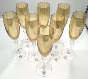 Set of 8 Colony Wine Glass Amber Champagne Flute Stemware Bohemian Czech Crystal - Picture 1 of 11