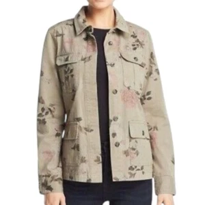 Aqua Boho Floral Print Military Jacket L - Picture 1 of 13