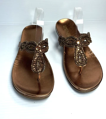 Kenneth Cole Reaction ‘Slim-tastic’ Metallic Bronze Thong Beaded Sandal Size 7M - Image 1 of 4