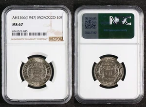AH1366 1947 MOROCCO 10F NGC MS 67 Top Pop - Picture 1 of 5