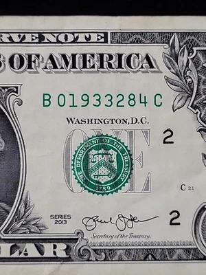 1933 April 28 Birthday/Anniversary $1 Dollar Note Fancy Serial No. 4-28-33 - Image 1 of 3